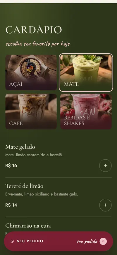 Cardápio no celular
