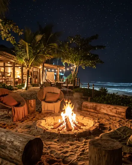 Fogueira na areia à noite