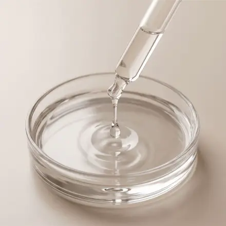 Gota de sérum caindo numa placa de vidro